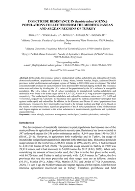 INSECTICIDE RESISTANCE in Bemisia Tabaci (GENN.) POPULATIONS COLLECTED from the MEDITERRANEAN and AEGEAN REGIONS of TURKEY