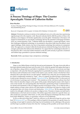 A Process Theology of Hope: the Counter Apocalyptic Vision of Catherine Keller