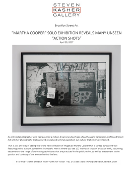 MARTHA COOPER” SOLO EXHIBITION REVEALS MANY UNSEEN “ACTION SHOTS” April 20, 2017