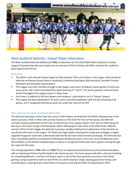 Import Player Information the West Auckland Admirals (WAA) Want YOU, to Help Them Win the 2019 NZIHL (New Zealand Ice Hockey League) Championship