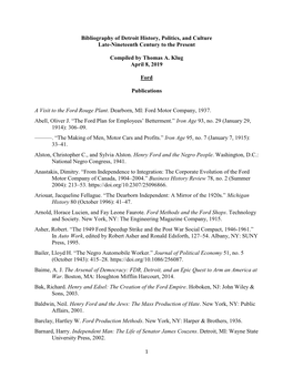 Bibliography of Detroit History, Politics, and Culture Late-Nineteenth Century to the Present