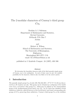 The 2-Modular Characters of Conway's Third Group