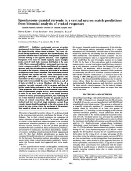 Spontaneous Quantal Currents in a Central Neuron Match Predictions