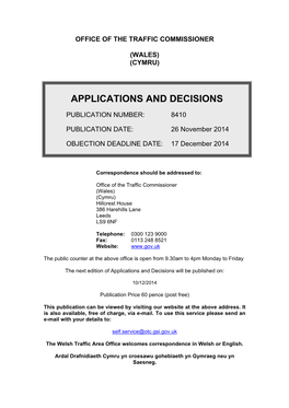 APPLICATIONS and DECISIONS 26 November 2014