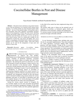 Coccinellidae Beetles in Pest and Disease Management