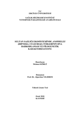 Sultan Sazliği Ekosisteminde Anopheles (Diptera: Culicidae) Türlerinin Dna Barkodlamasi Ve Filogenetik Karakterizasyonu