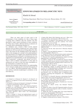 EPONYMS LINKED to MELANOCYTIC NEVI Khalid Al Aboud