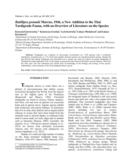 Batillipes Pennaki Marcus, 1946, a New Addition to the Thai Tardigrade Fauna, with an Overview of Literature on the Species