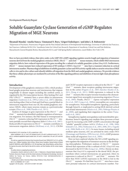 Soluble Guanylate Cyclase Generation of Cgmp Regulates Migration of MGE Neurons