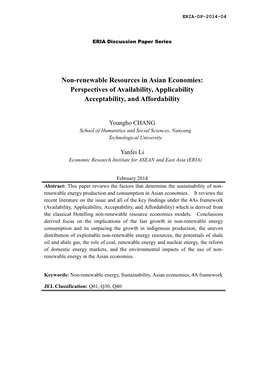 Non-Renewable Resources in Asian Economies: Perspectives of Availability, Applicability Acceptability, and Affordability