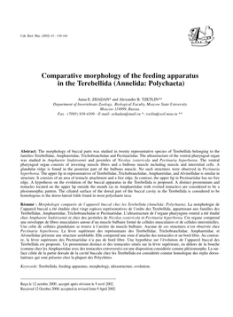 Comparative Morphology of the Feeding Apparatus in the Terebellida (Annelida: Polychaeta)