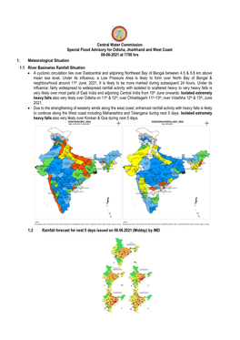 Central Water Commission Special Flood Advisory for Odisha, Jharkhand and West Coast 09-06-2021 at 1700 Hrs