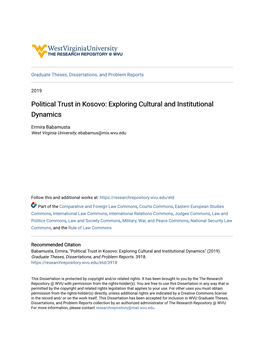 Political Trust in Kosovo: Exploring Cultural and Institutional Dynamics