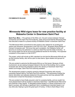 Minnesota Wild Signs Lease for New Practice Facility at Wabasha Center in Downtown Saint Paul