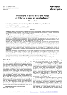 Truncations of Stellar Disks and Warps of HI-Layers in Edge-On Spiral Galaxies