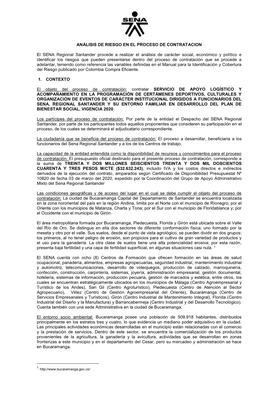 ANÁLISIS DE RIESGO EN EL PROCESO DE CONTRATACION El SENA Regional Santander Procede a Realizar El Análisis De Carácter Social