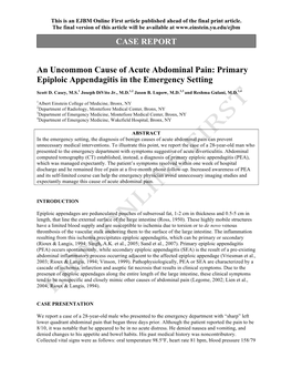 Primary Epiploic Appendagitis in the Emergency Setting