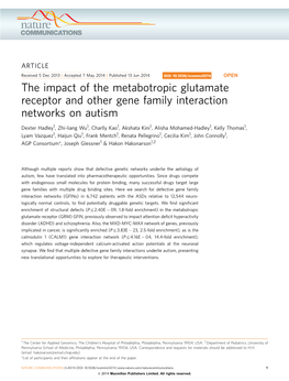 The Impact of the Metabotropic Glutamate Receptor and Other Gene Family Interaction Networks on Autism