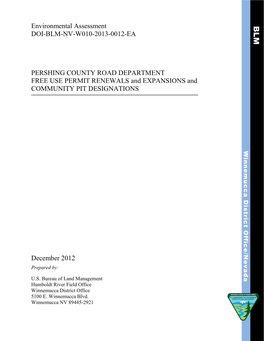 Environmental Assessment DOI-BLM-NV-W010-2013-0012-EA