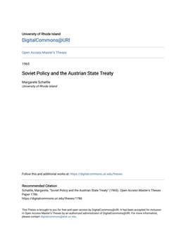 Soviet Policy and the Austrian State Treaty