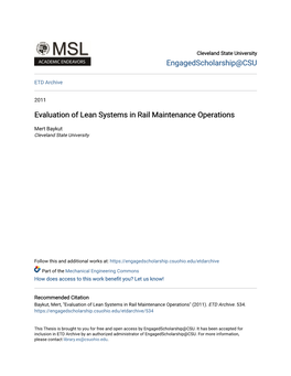 Evaluation of Lean Systems in Rail Maintenance Operations