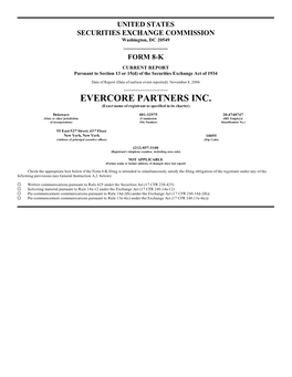 EVERCORE PARTNERS INC. (Exact Name of Registrant As Specified in Its Charter)