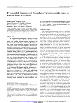 Dysregulated Expression of Adamalysin-Thrombospondin Genes in Human Breast Carcinoma