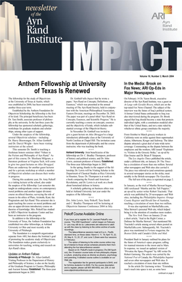 Anthem Fellowship at University of Texas Is Renewed