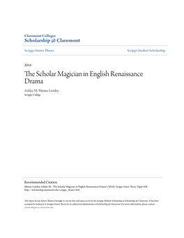 The Scholar Magician in English Renaissance Drama