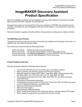 Imagemaker Discovery Assistant Product Specification