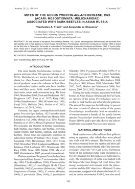 MITES of the GENUS PROCTOLAELAPS BERLESE, 1923 (ACARI: MESOSTIGMATA: MELICHARIDAE) ASSOCIATED with BARK BEETLES in ASIAN RUSSIA Viacheslav A