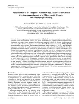 Relict Islands of the Temperate Rainforest Tree Aextoxicon Punctatum (Aextoxicaceae) in Semi-Arid Chile: Genetic Diversity and Biogeographic History