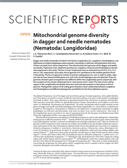 Mitochondrial Genome Diversity in Dagger and Needle Nematodes (Nematoda: Longidoridae) Received: 04 August 2016 J