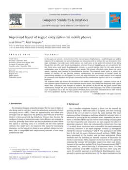 Improvised Layout of Keypad Entry System for Mobile Phones