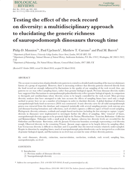 Testing the Effect of the Rock Record on Diversity: a Multidisciplinary Approach to Elucidating the Generic Richness of Sauropodomorph Dinosaurs Through Time