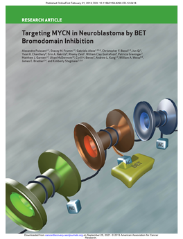 Targeting MYCN in Neuroblastoma by BET Bromodomain Inhibition