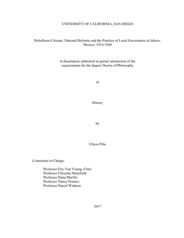 National Reforms and the Practice of Local Governance in Jalisco, Mexico, 1914-1940