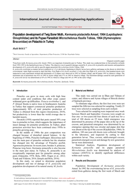 Population Development of Twig Borer Moth , Kermania Pistaciella Amsel