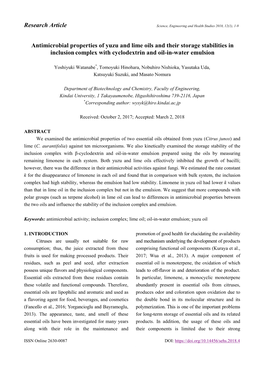 Antimicrobial Properties of Yuzu and Lime Oils and Their Storage Stabilities in Inclusion Complex with Cyclodextrin and Oil-In-Water Emulsion