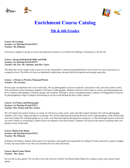 Enrichment Course Catalog