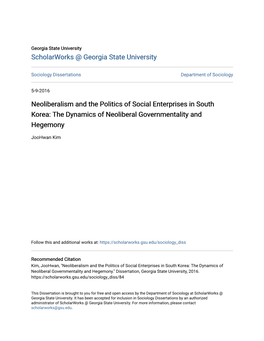 Neoliberalism and the Politics of Social Enterprises in South Korea: the Dynamics of Neoliberal Governmentality and Hegemony