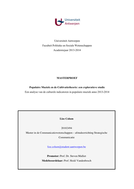 Universiteit Antwerpen Faculteit Politieke En Sociale Wetenschappen Academiejaar 2013-2014