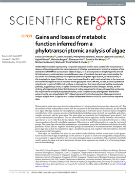 Gains and Losses of Metabolic Function Inferred from a Phylotranscriptomic
