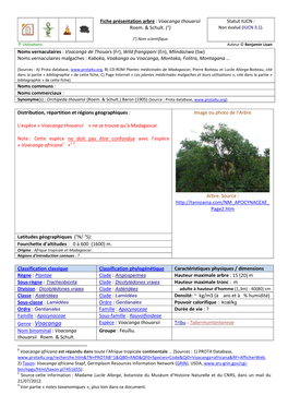 Fiche Présentation Arbre : Voacanga Thouarsii Roem. & Schult