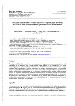 Integrative Study of a New Cold-Seep Mussel (Mollusca: Bivalvia