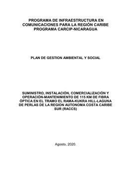 Plan De Gestión Ambiental Y Social Convenio De Colaboración Interinstitucional