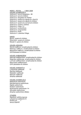 INDEX – ROYAL 1 MAY 2008 HOUSE of SOBHUZA II Sobhuza II: Sons