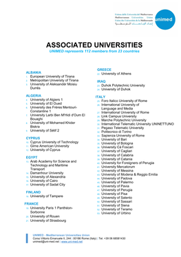 ASSOCIATED UNIVERSITIES UNIMED Represents 112 Members from 23 Countries