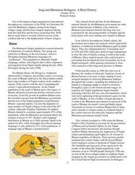 Iraqi and Bhutanese Re Iraqi and Bhutanese Refugees: a Brief History