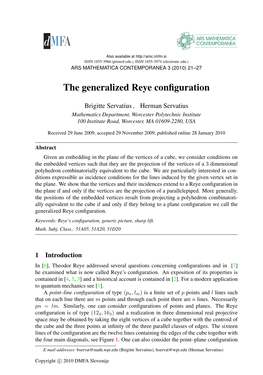 The Generalized Reye Configuration